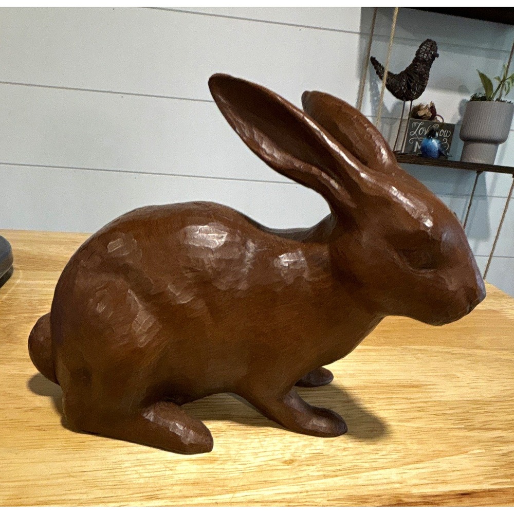 Carved Style Wood/Bronze Rabbit Figurine Brown Bunny Statue- Solid & Heavy